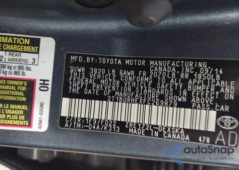 2015 Toyota Corolla S Plus z USA, uszkodzony, nr VIN 2T1BURHEXFC269879